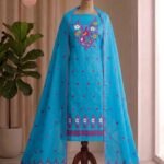 Peacock Design Unstitched Soft 2 Piece Salwar Set - Sky Blue