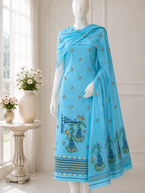 2 Piece Unstitched Soft Salwar Set - Sky Blue