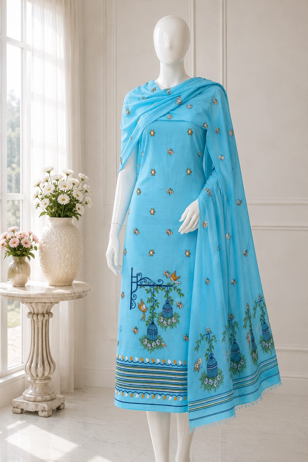 2 Piece Unstitched Soft Salwar Set - Sky Blue