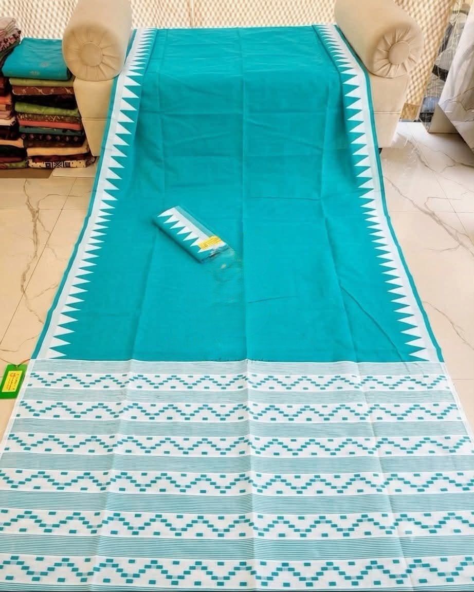 Body Plain Soft Dhakai Jamdani Saree with Blouse Piece - Teal Blue