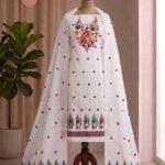 Peacock Design Unstitched Soft 2 Piece Salwar Set - White