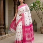 Nokshimala Design Soft Dhakai Jamdani Sari with Blouse Piece - White