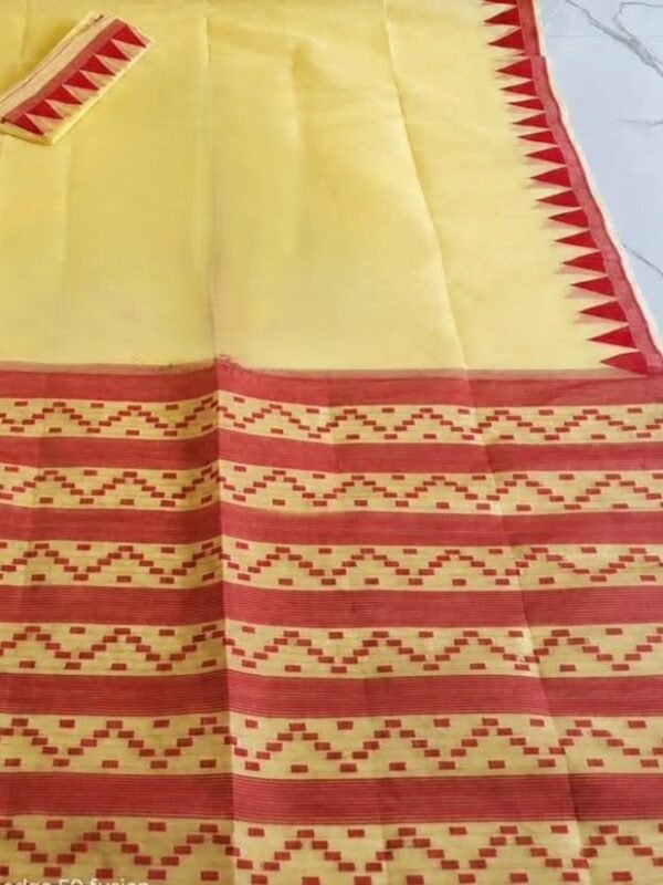 Body Plain Soft Dhakai Jamdani Saree with Blouse Piece - Yellow
