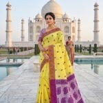 Nokshimala Design Soft Dhakai Jamdani Sari with Blouse Piece - Yellow