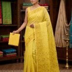 Allover Buti Soft Dhakai Jamdani Sari with Blouse Piece - Yellow