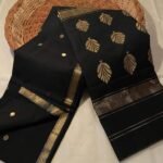 Maheshwari Design Handloom Cotton Silk Sari with Blouse Piece - Black