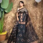 Body Mina Soft Zari Work Jamdani Sari with Blouse Piece - Black
