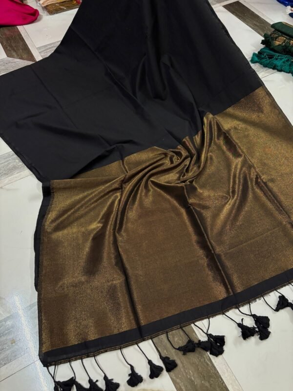 Exclusive Khadi Cotton Handloom Saree with Blouse Piece - Black