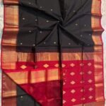 Maheshwari Design Handloom Cotton Silk Sari with Blouse Piece - Black