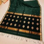Maheshwari Design Handloom Cotton Silk Sari with Blouse Piece - Bottle Green