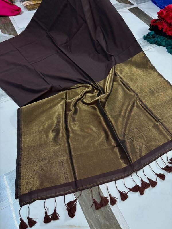 Exclusive Khadi Cotton Handloom Saree with Blouse Piece - Dark Coffee