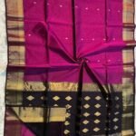 Maheshwari Design Handloom Cotton Silk Sari with Blouse Piece - Dark Hot Pink
