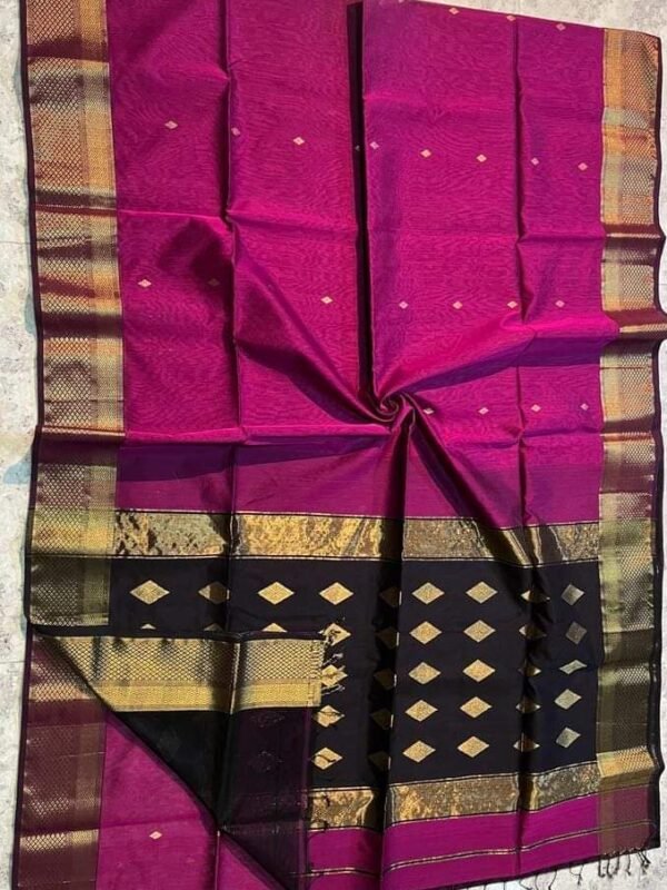 Maheshwari Design Handloom Cotton Silk Sari with Blouse Piece - Dark Hot Pink