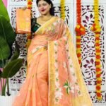 Shiuli Soft Dhakai Jamdani Sari with Blouse Piece - Dark Salmon
