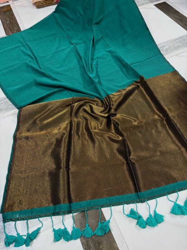 Exclusive Khadi Cotton Handloom Saree with Blouse Piece - Deep Aqua