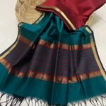 Maheshwari Design Handloom Cotton Silk Saree with Blouse Piece - Deep Aqua