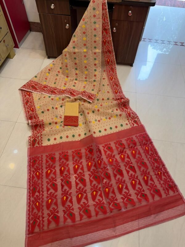 Deep Cream Soft Buti Korat Jamdani Saree With Blouse Piece