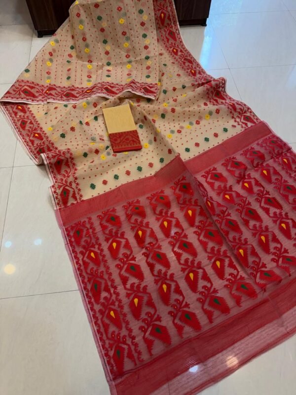 Deep Cream Soft Buti Korat Jamdani Saree With Blouse Piece
