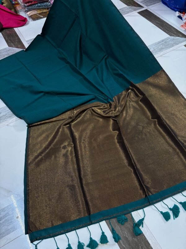 Exclusive Khadi Cotton Handloom Saree with Blouse Piece - Deep Teal