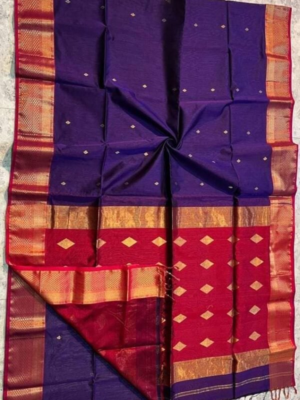 Maheshwari Design Handloom Cotton Silk Sari with Blouse Piece - Deep purple