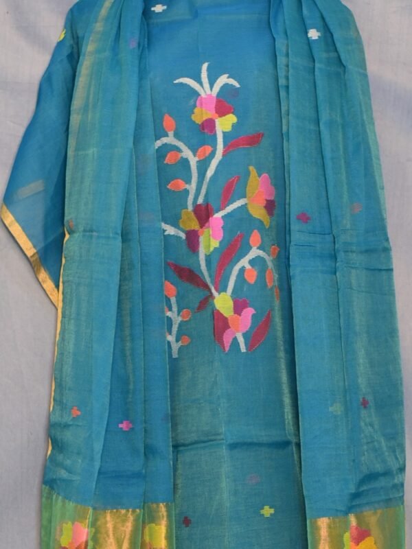 Exclusive Joba Dirty Blue Handloom Unstitched 2 Piece Jamdani Suit Piece