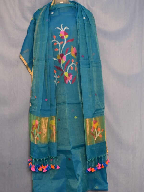 Exclusive Joba Dirty Blue Handloom Unstitched 2 Piece Jamdani Suit Piece