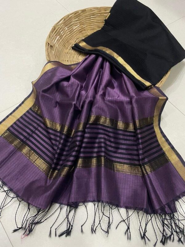 Maheshwari Design Handloom Cotton Silk Saree with Blouse Piece - Dirty Purple
