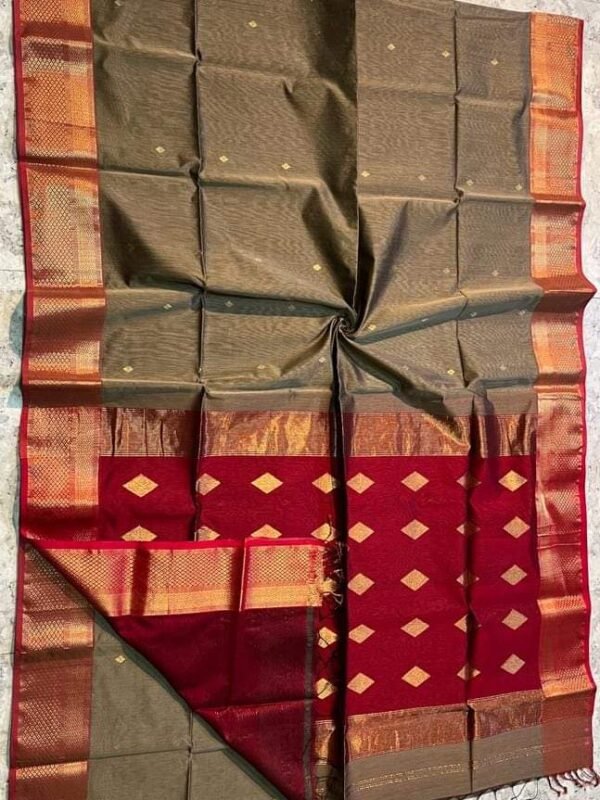 Maheshwari Design Handloom Cotton Silk Sari with Blouse Piece - Dull Brown