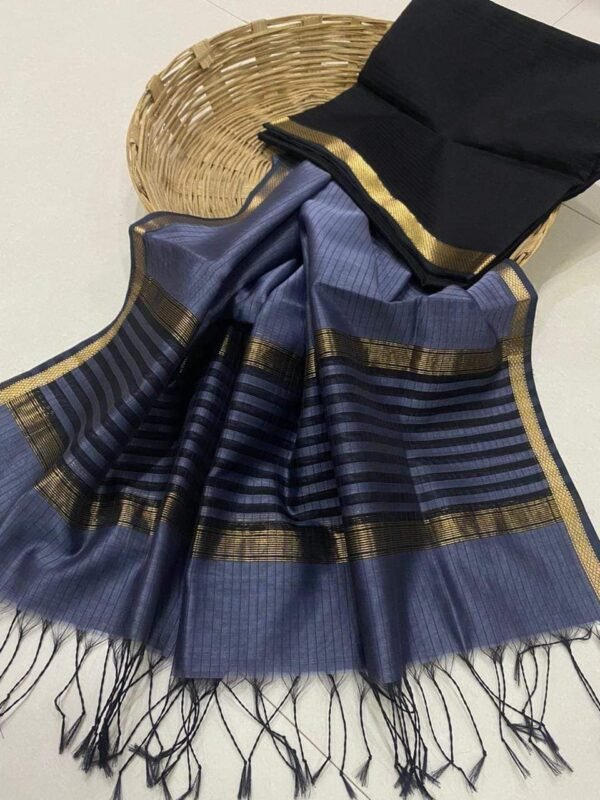 Maheshwari Design Handloom Cotton Silk Saree with Blouse Piece - Dusk