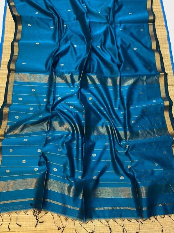 French Blue Soft Maheshwari Design Sari With Blouse Piece