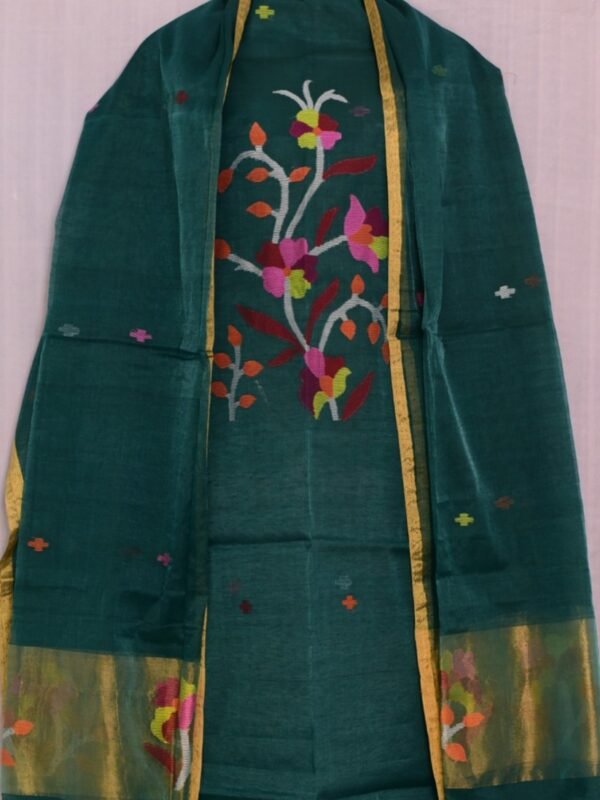 Exclusive Joba Gable Green Handloom Unstitched 2 Piece Jamdani Suit Piece