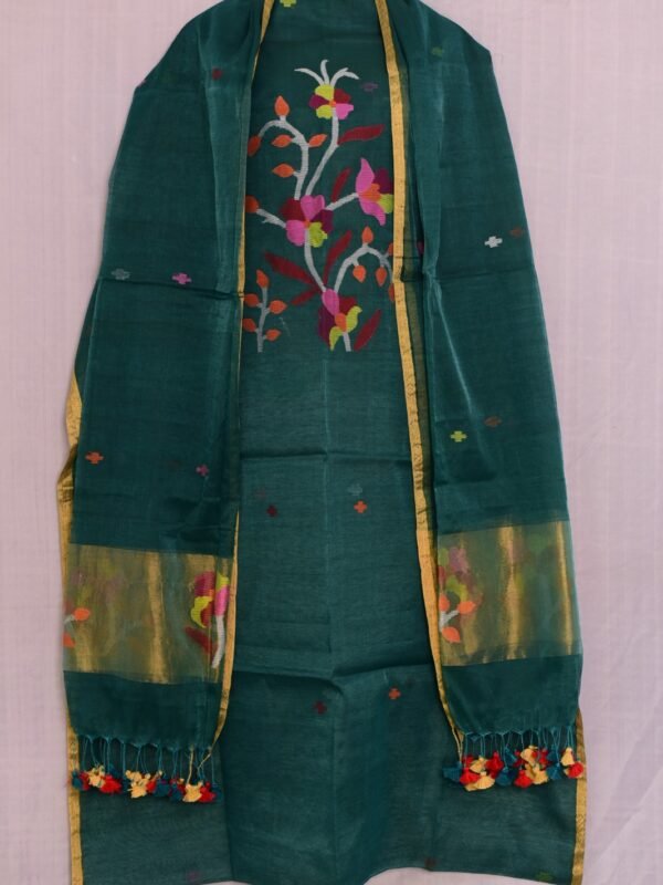 Exclusive Joba Gable Green Handloom Unstitched 2 Piece Jamdani Suit Piece
