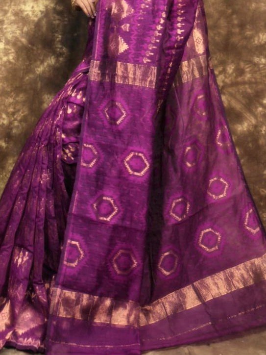 Body Mina Soft Zari Work Jamdani Sari with Blouse Piece - Grape Purple