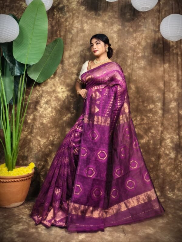 Body Mina Soft Zari Work Jamdani Sari with Blouse Piece - Grape Purple
