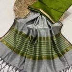 Maheshwari Design Handloom Cotton Silk Saree with Blouse Piece - Grey
