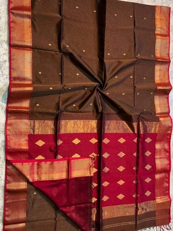 Maheshwari Design Handloom Cotton Silk Sari with Blouse Piece - Irish Coffee