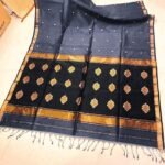 Maheshwari Design Handloom Cotton Silk Sari with Blouse Piece - Jet Grey