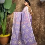 Body Mina Soft Zari Work Jamdani Sari with Blouse Piece - Lavender Purple