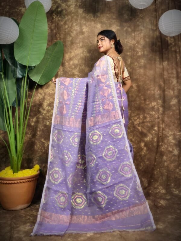 Body Mina Soft Zari Work Jamdani Sari with Blouse Piece - Lavender Purple