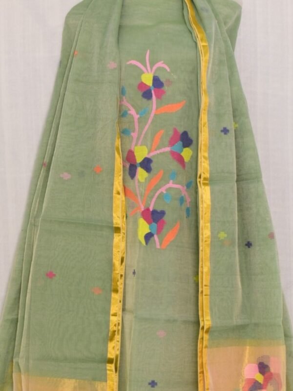 Exclusive Joba Light Olive Handloom Unstitched 2 Piece Jamdani Suit Piece