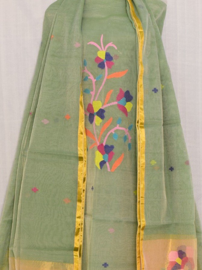 Exclusive Joba Light Olive Handloom Unstitched 2 Piece Jamdani Suit Piece