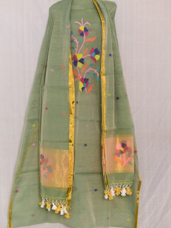 Exclusive Joba Light Olive Handloom Unstitched 2 Piece Jamdani Suit Piece