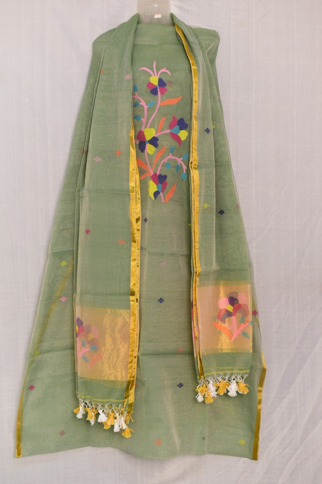 Exclusive Joba Light Olive Handloom Unstitched 2 Piece Jamdani Suit Piece
