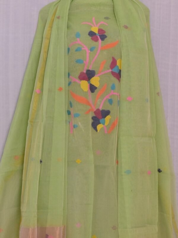 Exclusive Joba Light Olive Handloom Unstitched 2 Piece Jamdani Suit Piece