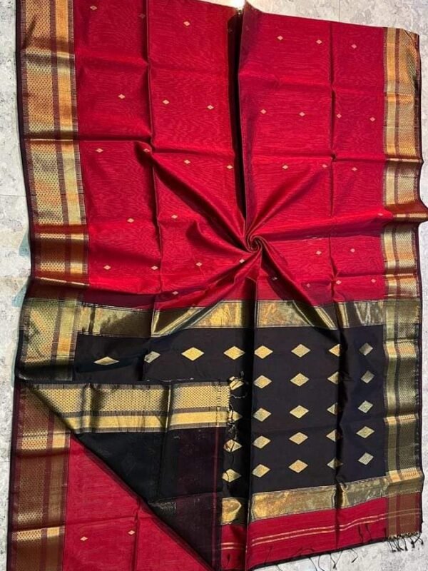 Maheshwari Design Handloom Cotton Silk Sari with Blouse Piece - Lipstick Red