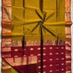 Maheshwari Design Handloom Cotton Silk Sari with Blouse Piece - Mustard Brown