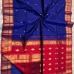 Maheshwari Design Handloom Cotton Silk Sari with Blouse Piece - Navy Blue