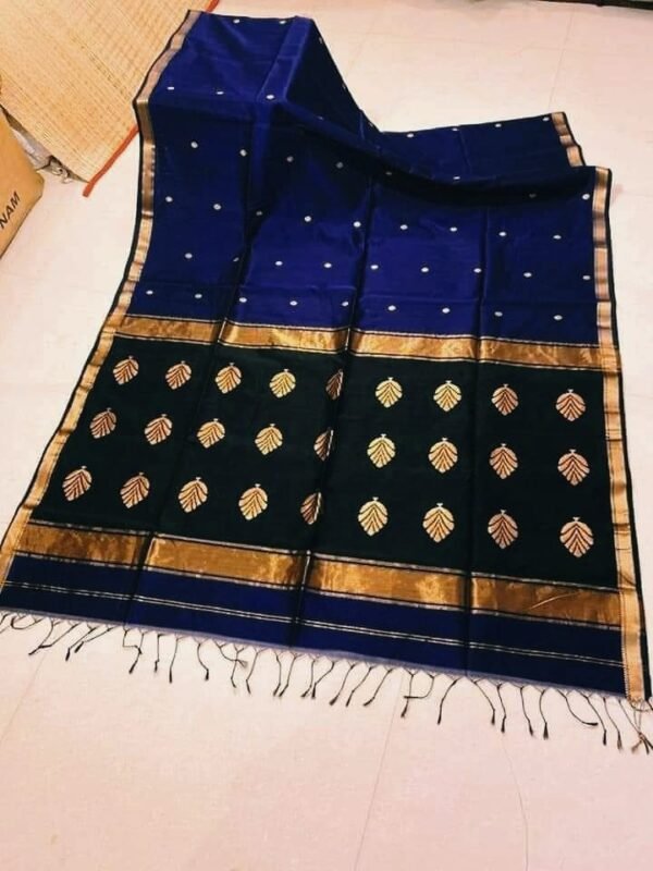 Maheshwari Design Handloom Cotton Silk Sari with Blouse Piece - Navy Blue