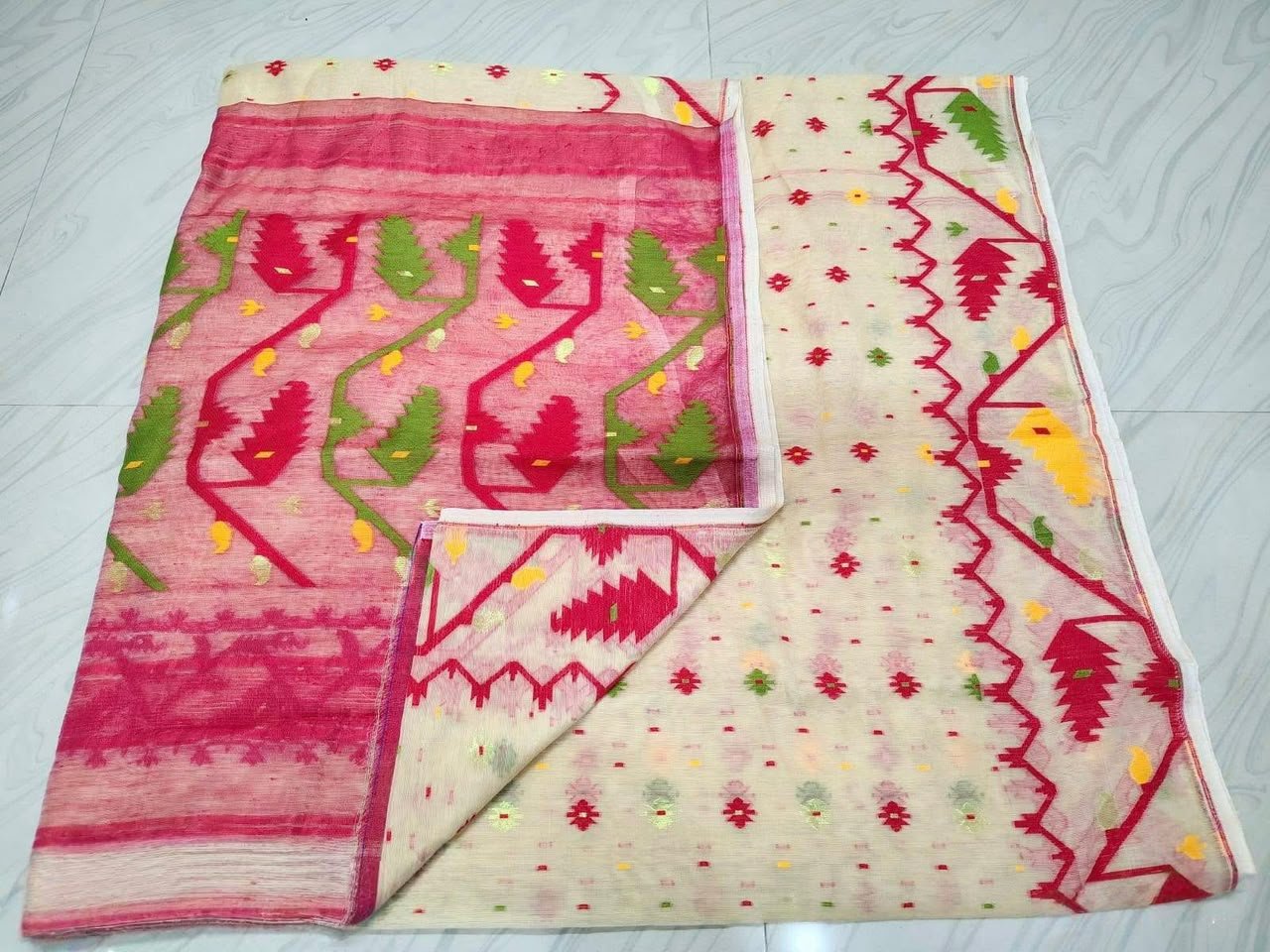 Kolka Korat Soft Jamdani Saree with Blouse Piece - Off White