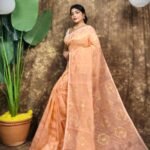 Body Mina Soft Zari Work Jamdani Sari with Blouse Piece - Persian Orange